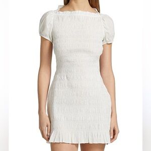 Dôen Rizzo White Smocked Mini Dress